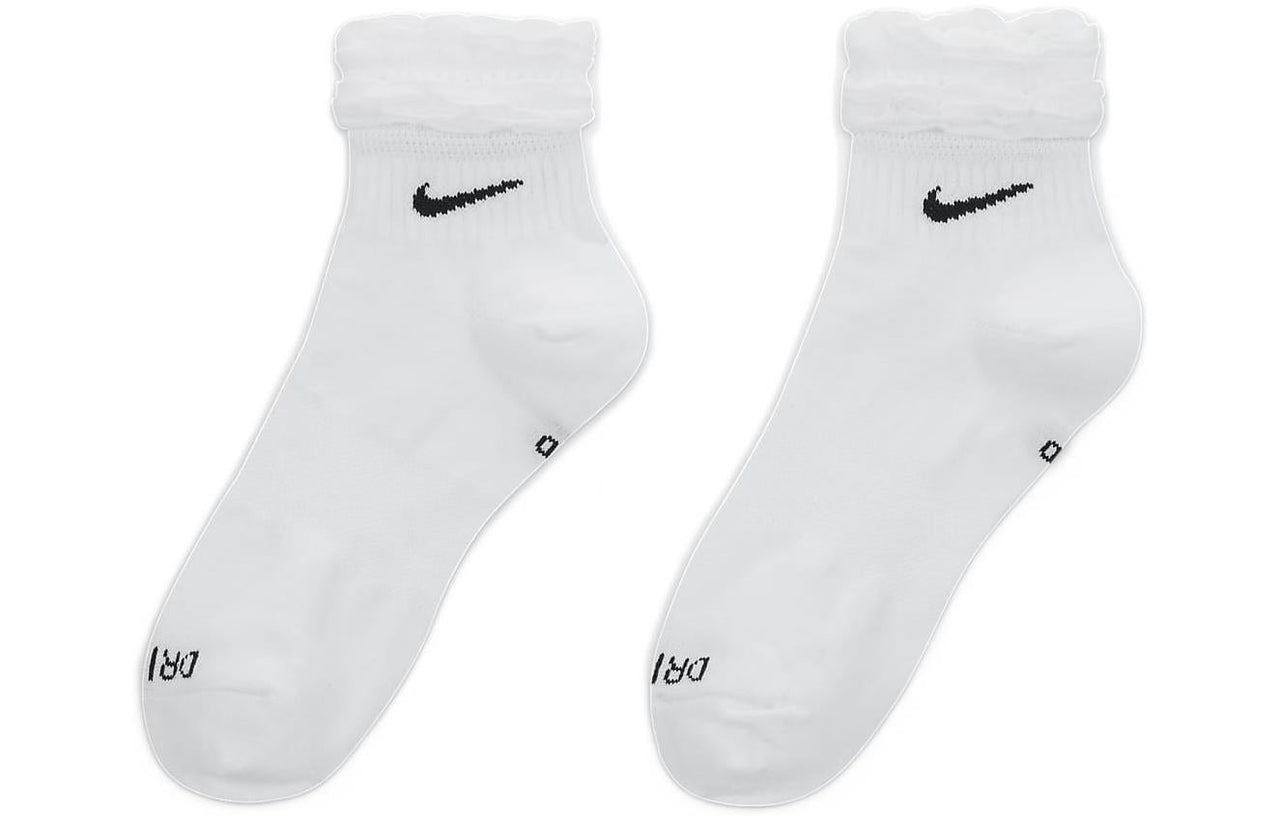 Nike Solid Color Logo Quick Dry Athleisure Casual Sports Knit Socks Unisex 2 Pairs White DH5485-100