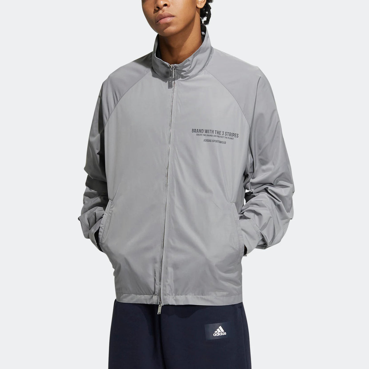 Men's adidas Woven Jacket Alphabet Printing Sports Zipper Stand Collar Gray HZ7058