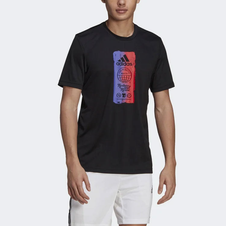 Men's adidas Multi-Color Printing Sports Short Sleeve Black T-Shirt GL3263