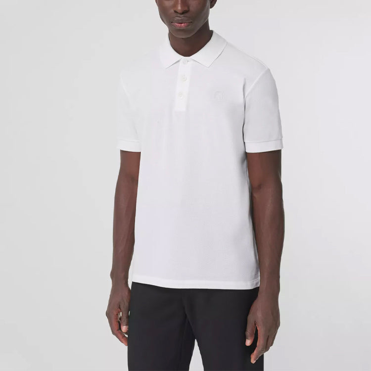 Men's Burberry SS21 Pattern Cotton Short Sleeve Polo Shirt White 80431231