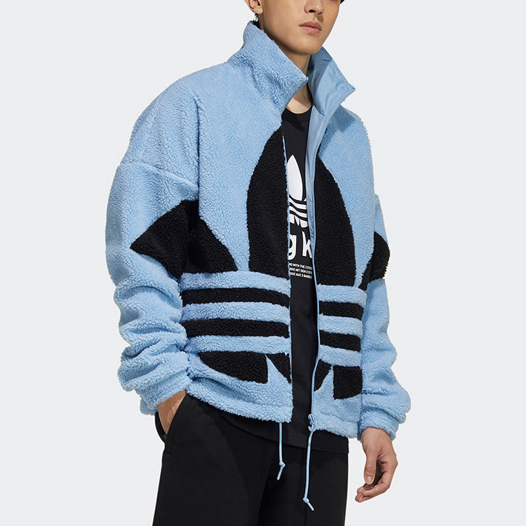 adidas originals Sherpa Jacket Stand Collar Loose Logo Sports Sky Blue HC0327