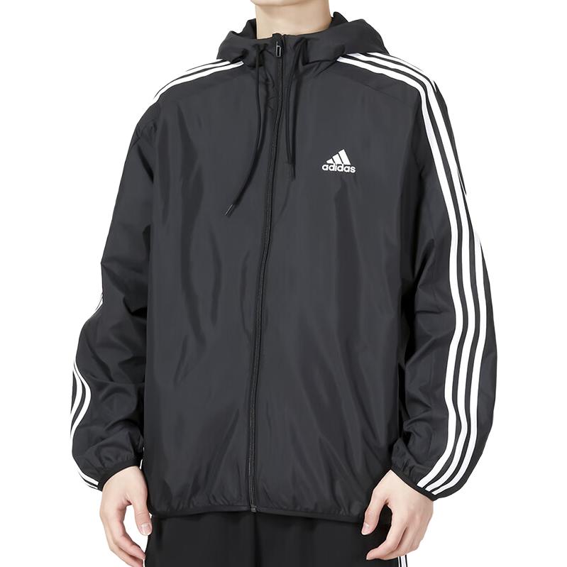 adidas Essentials Woven 3-Stripes Windbreaker Jacket 'Black' IB0378
