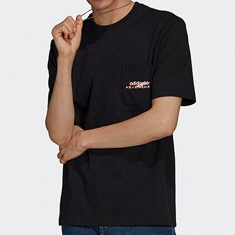 adidas originals Adv Pkt Logo Teeee Casual Sports Round Neck Breathable Short Sleeve Black GN2363