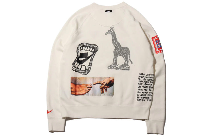 Nike Sportswear NSW Reflective Graffiti Printing Round Neck Pullover White CJ5056-133
