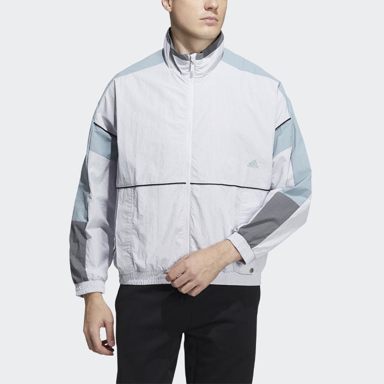 adidas Contrasting Colors Stand Collar Zipper Sports Jacket Gray HD0078