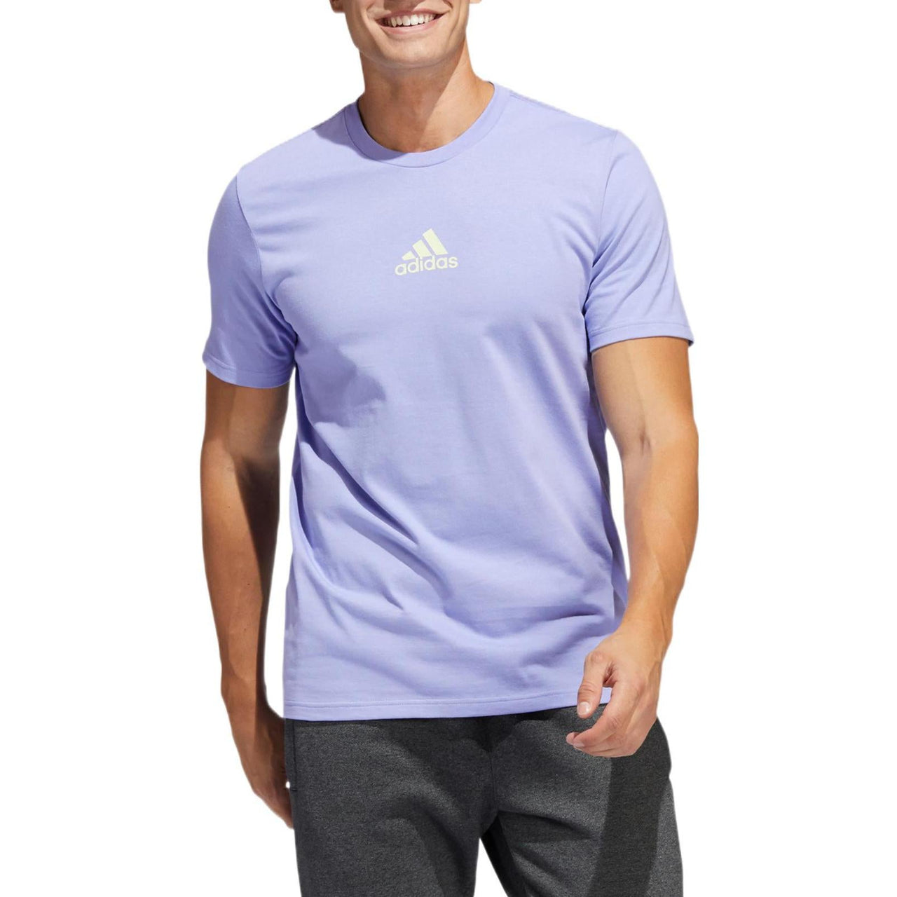 Men's adidas Small Logo Back Pattern Printing Round Neck Short Sleeve Lavender T-Shirt HE2338