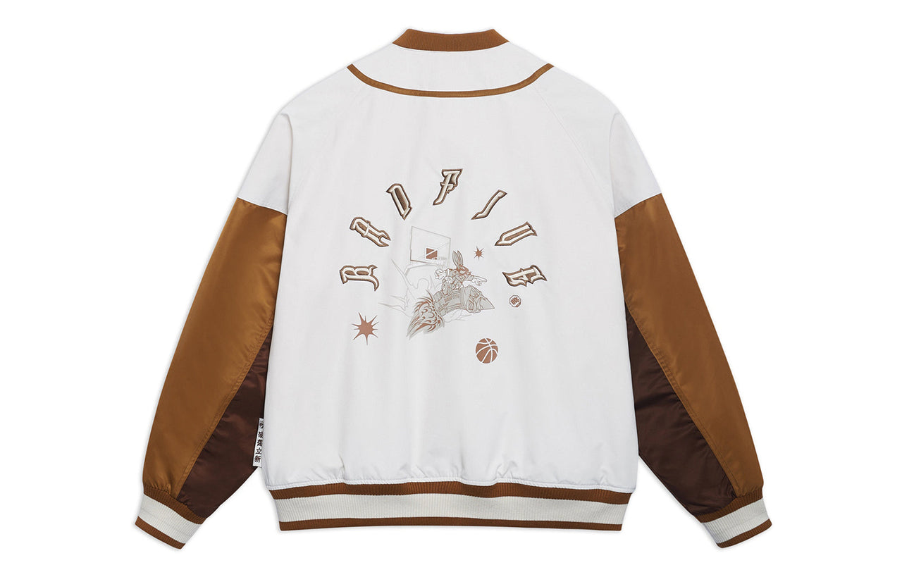 Li-Ning BadFive Graphic Baseball Jacket 'White Brown' AJMT017-4