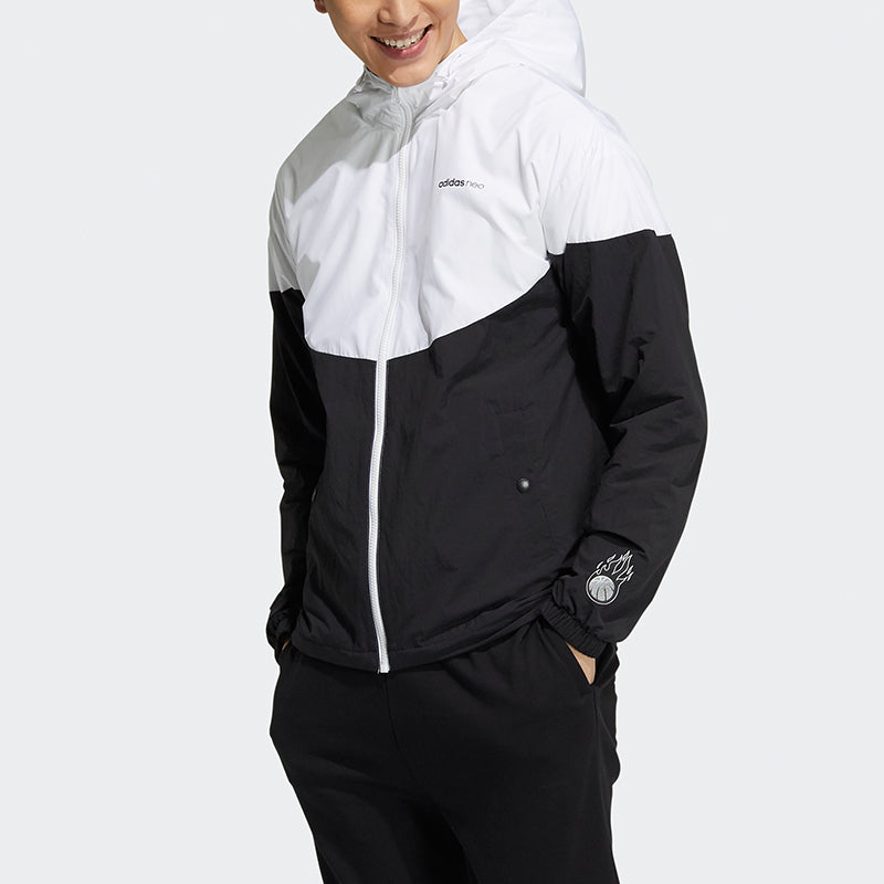 adidas neo Colorblock Zipper hooded track Jacket Black H08834