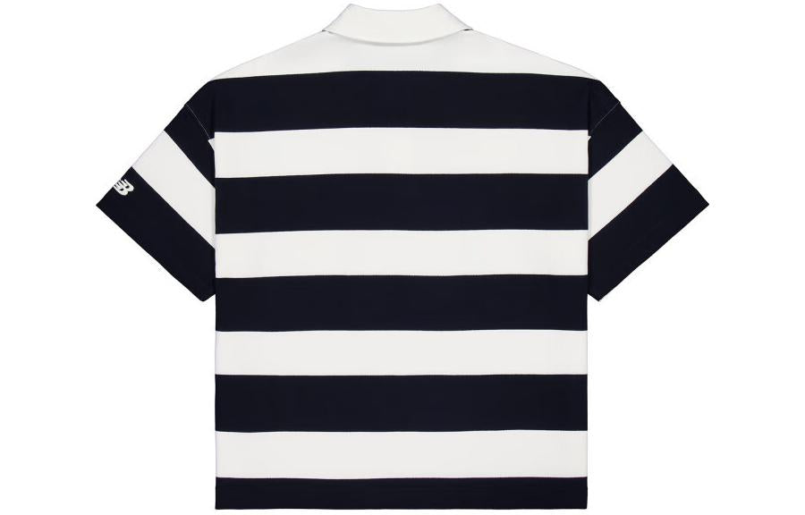 (WMNS) New Balance Striped Polo Shirt 'Black White' NFE22412-MIX