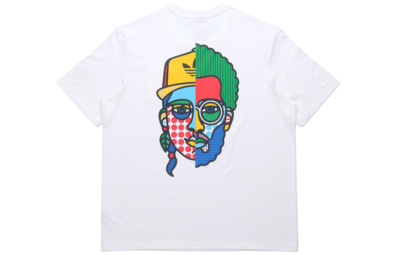 adidas originals Artist Tee Ss Funny Printing Sports Round Neck Short Sleeve White HA4691