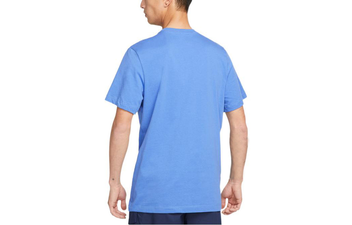 Men's Nike Earth Pattern Logo Printing Round Neck Short Sleeve Light Racing Blue T-Shirt DM6332-432