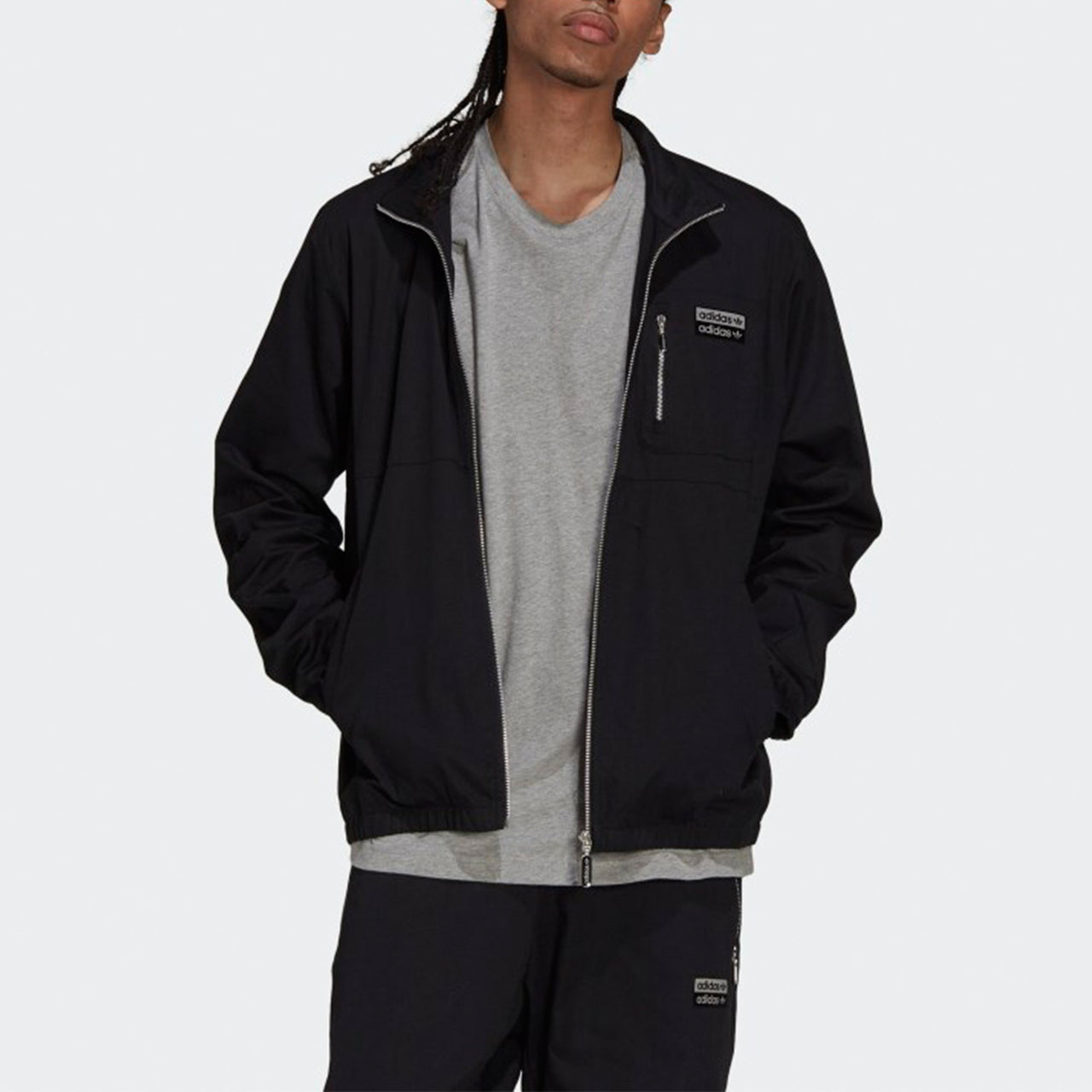 adidas originals R.y.v. Cotton Twill Double Label Training Sports Stand Collar Logo Jacket Black H11457