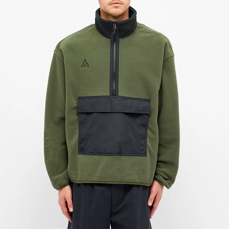 Nike ACG Logo Embroidered Half Zipper Fleece Stand Collar Pullover Jacket Green Army green CK6839-325