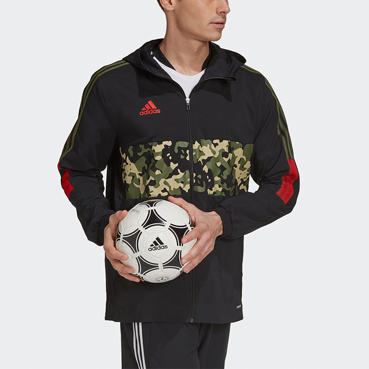 adidas Tiro Wb Aop Camouflage Printing Splicing Soccer/Football Sports Hooded Jacket Black GU8187