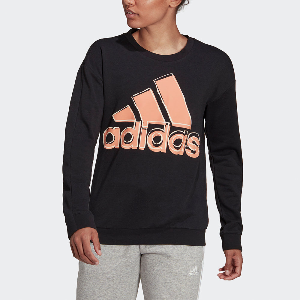 (WMNS) adidas W Big Logo Swt Large Logo Printing Sports Stylish Round Neck Pullover Black Hoodie HB5105