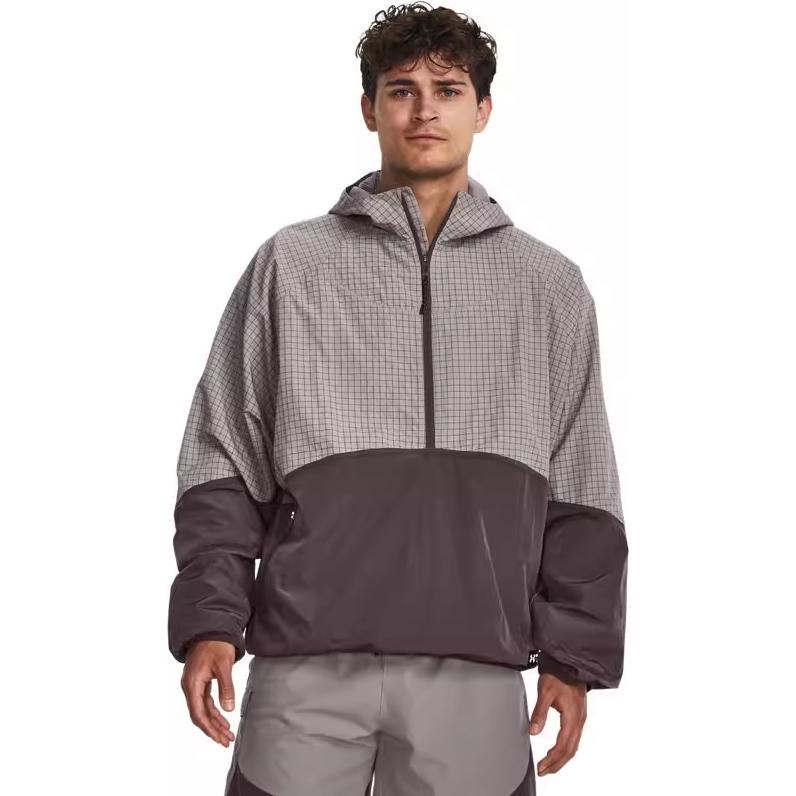 Under Armour RUSH Woven 1/2 Zip Hooded Top 'Grey Brown' 1379678-294
