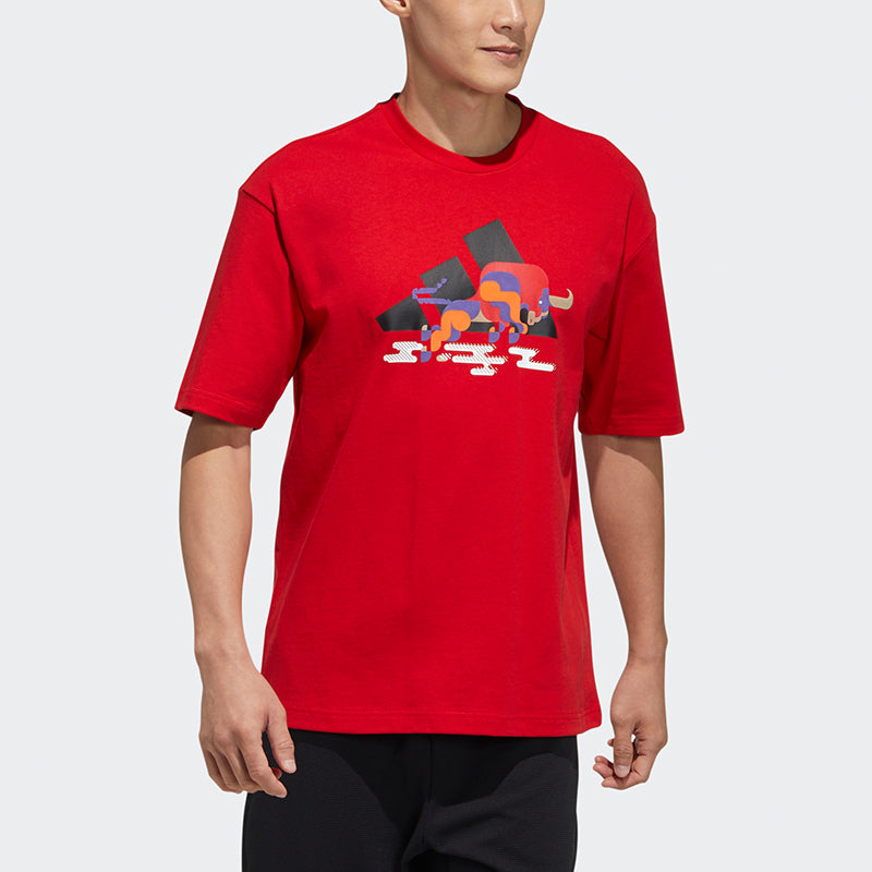adidas CNY GFX T Subject Pattern Training Sports Short Sleeve Red GP1836