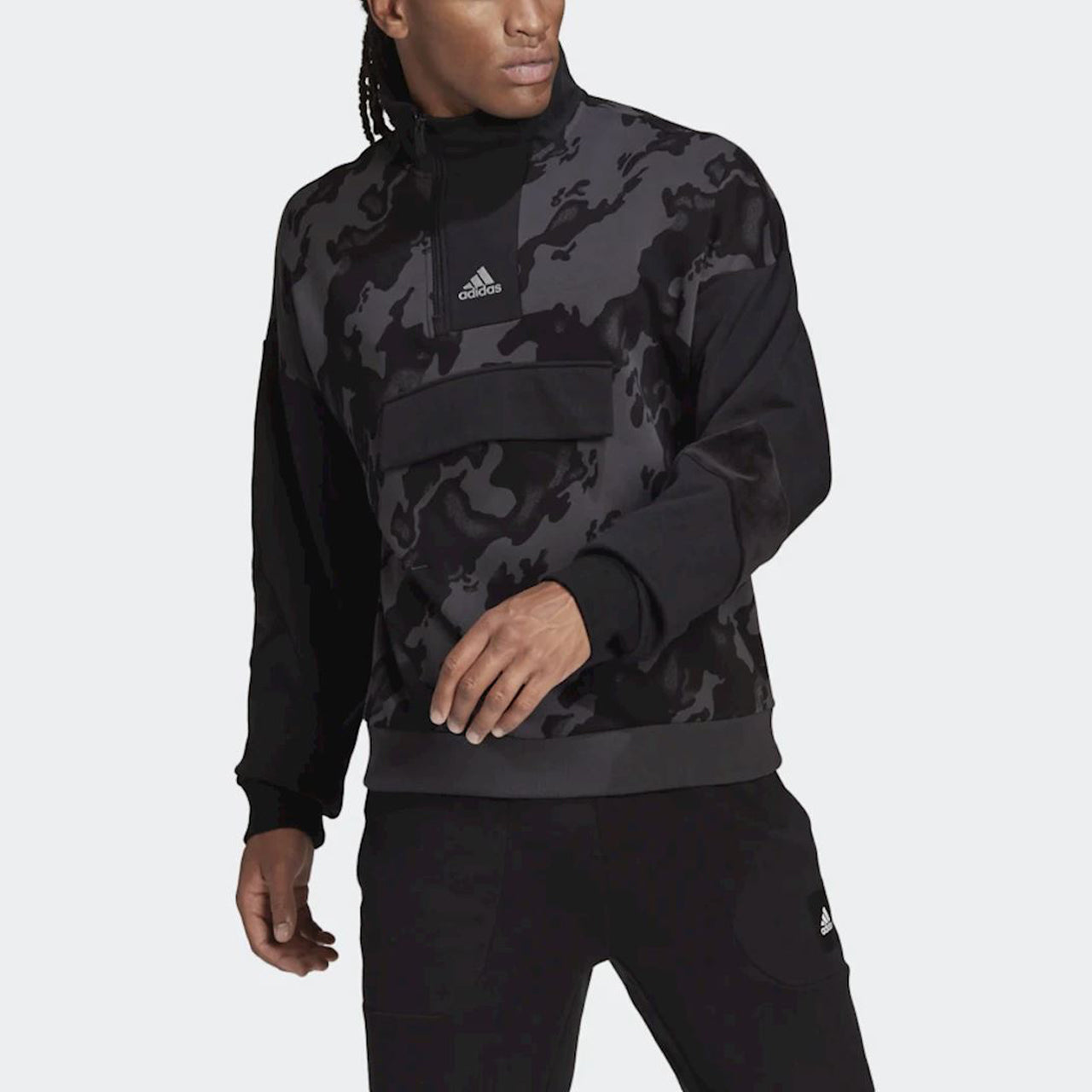 Men's adidas 1/4-Zip Aop Sports Training Printing Splicing Stand Collar Black 4-Zip Aop H25084