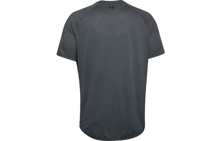 Men's Under Armour Tech Triple Logo Printing Sports Round Neck Short Sleeve Gray 1361504-012