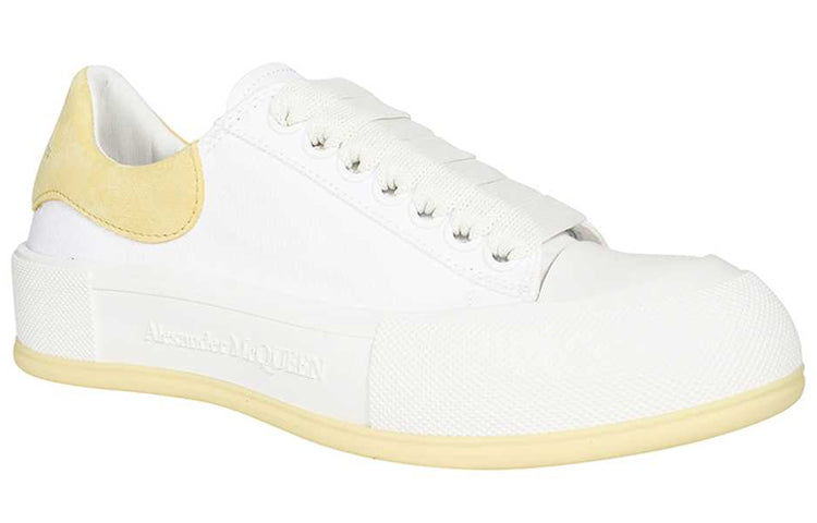 (WMNS) Alexander McQueen Deck Skate Plimsoll Lace Up 'White Yellow' 654593W4MV79781