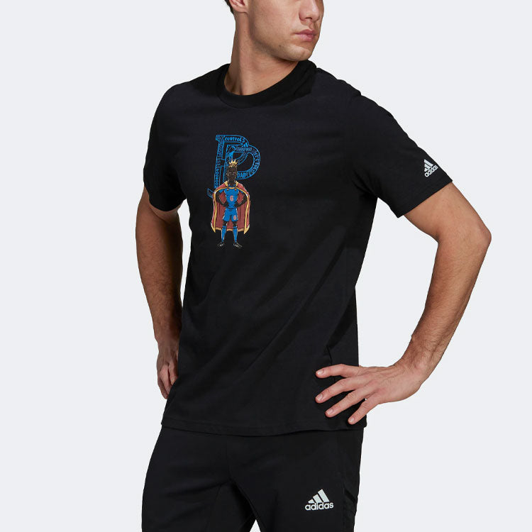 Men's adidas Chest Character Alphabet Cartoon Printing Round Neck Short Sleeve Black T-Shirt HA0907