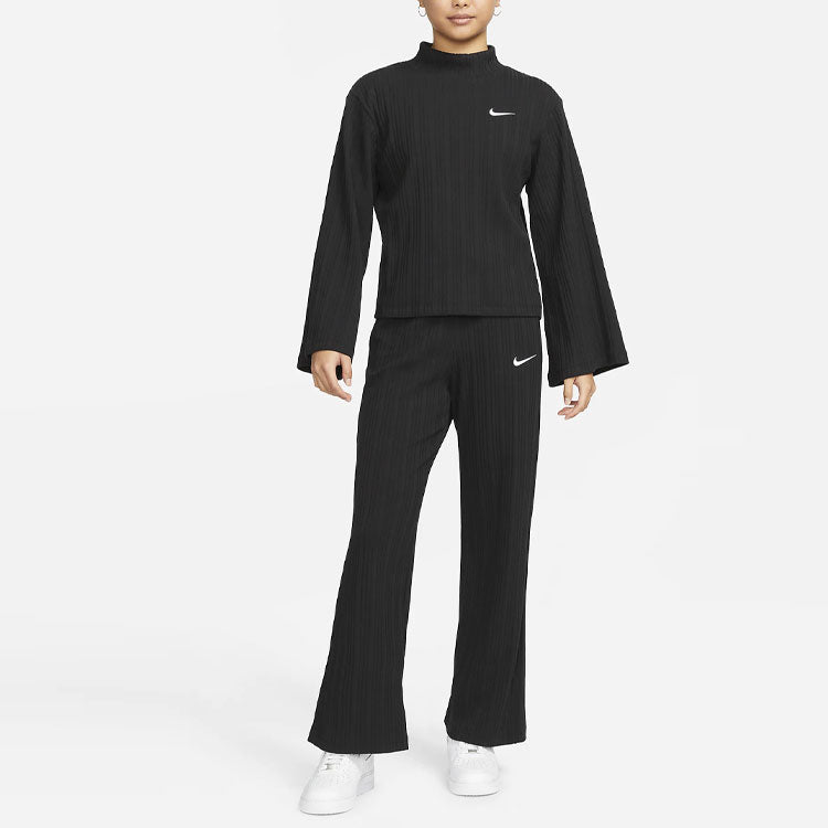 (WMNS) Nike Sportswear ribbed Knit High Collar Long Sleeves Knit Long Sleeves Black DM6400-010