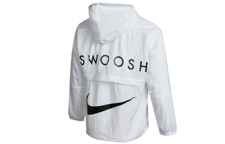 Nike Men's Swoosh Logo Printed Wind Proof Jacket White DJ8038-100