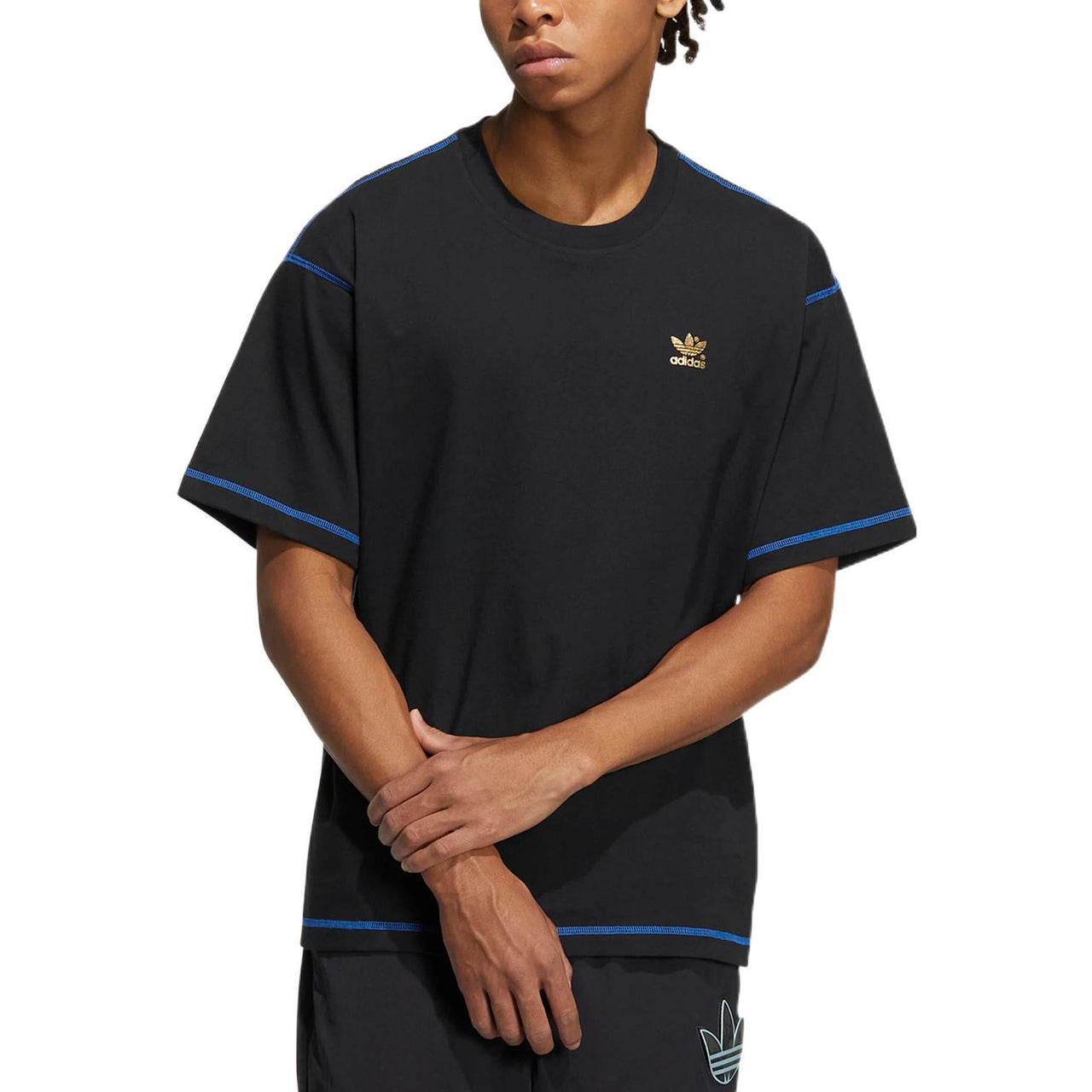 adidas originals 50th Annv Gfx T Small Logo Printing Stripe Loose Pullover Round Neck Short Sleeve Black T-Shirt HY4685