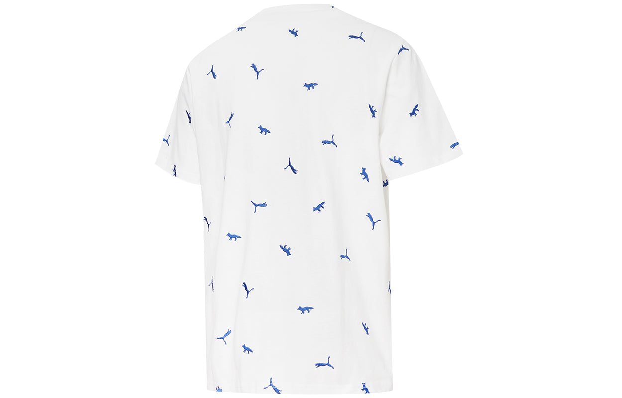 PUMA x Maison Kitsune Crossover Aop Tee Embroidered Logo Sports Round Neck Short Sleeve White 530436-02