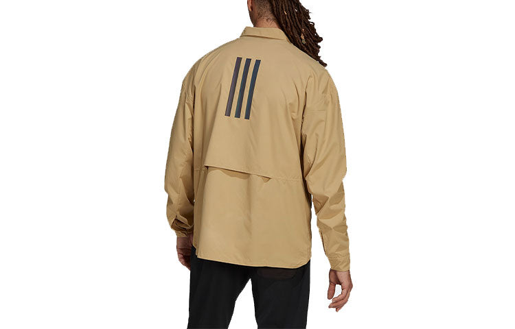 Men's adidas Terrex C Myshelter W.r Logo Stripe Printing Lapel Jacket Khaki H48571