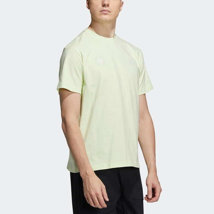 adidas Solid Color Chinese Printing Athleisure Casual Sports Short Sleeve White HI3283