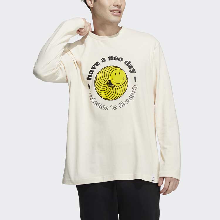adidas neo x Smiley Crossover Smiling Face Printing Sports Long Sleeves White H45536