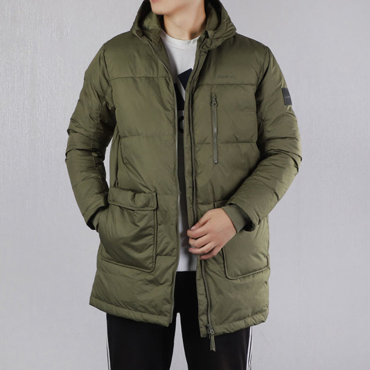 adidas neo Casual Sports hooded mid-length Down Jacket Green FK9949