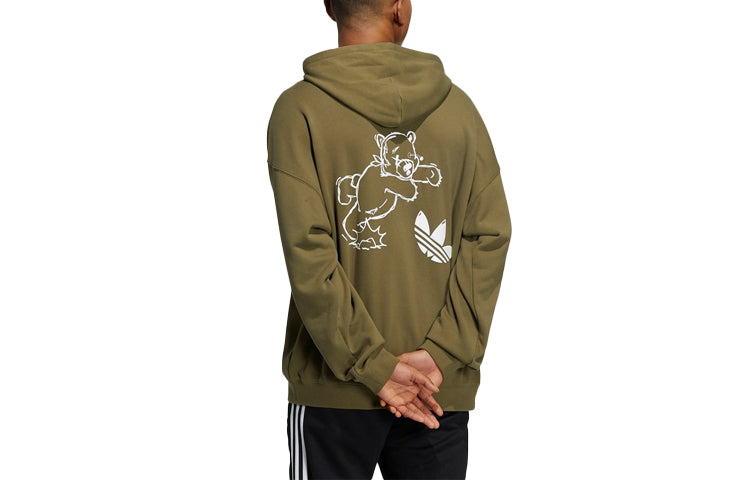 Men's adidas originals Bear Pattern Pullover Hooded Long Sleeves Green HL4109