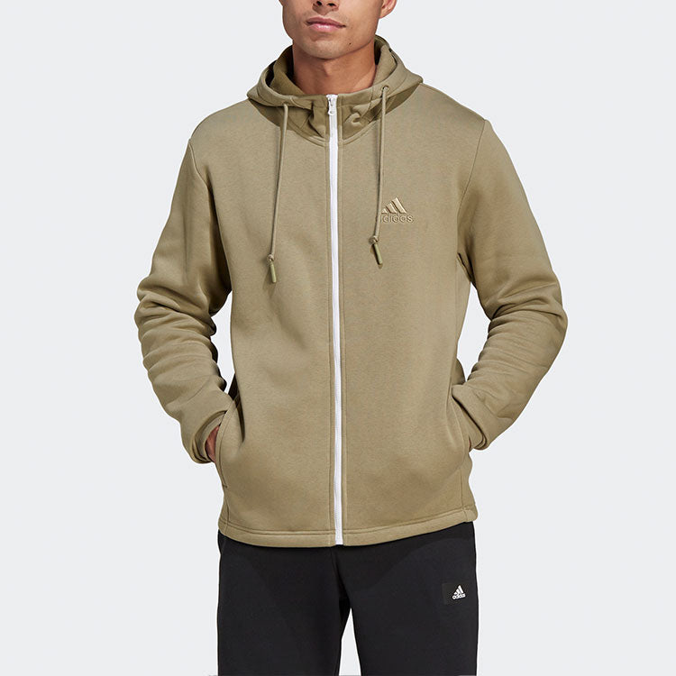 adidas Solid Color Zipper Long Sleeves Sports Hooded Jacket light green HU0294