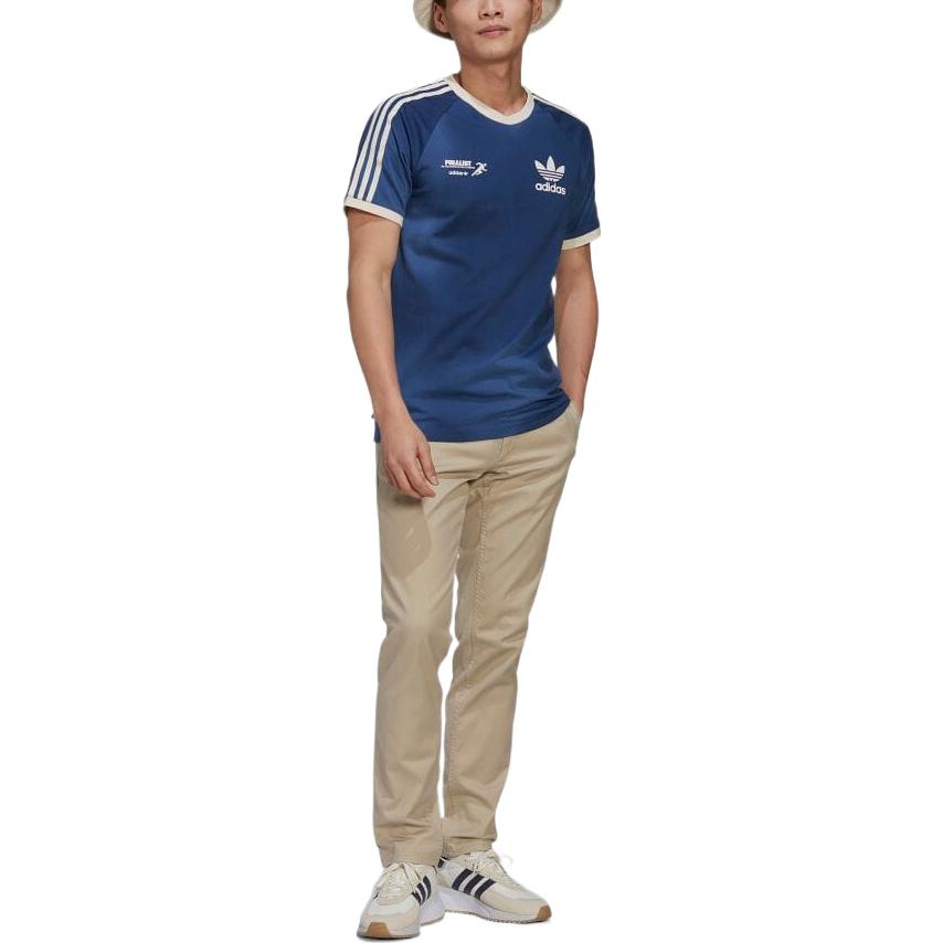 Men's adidas originals SS22 Stripe Logo Tie Dye Short Sleeve Blue T-Shirt HL9275