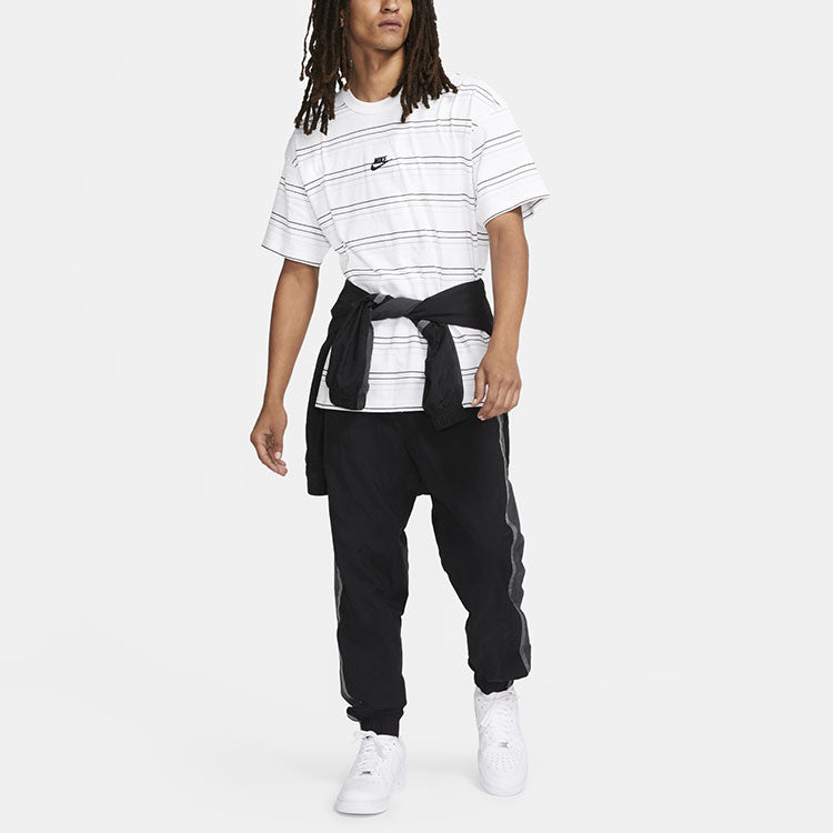 Nike Sportswear Embroidered Logo Stripe Loose Knit Sports Short Sleeve White DB6532-100