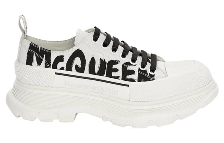 Alexander McQueen Tread Slick Low Lace Up Canvas Graffiti 'White Black' 682423WIABD9488
