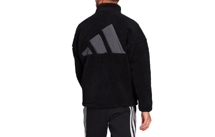 adidas Contrast Color Stitching Sports Stand Collar Logo Jacket Black HI1184