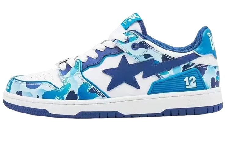 A BATHING APE Sk8 Sta 12 Leather Low 'White Blue' MX91008