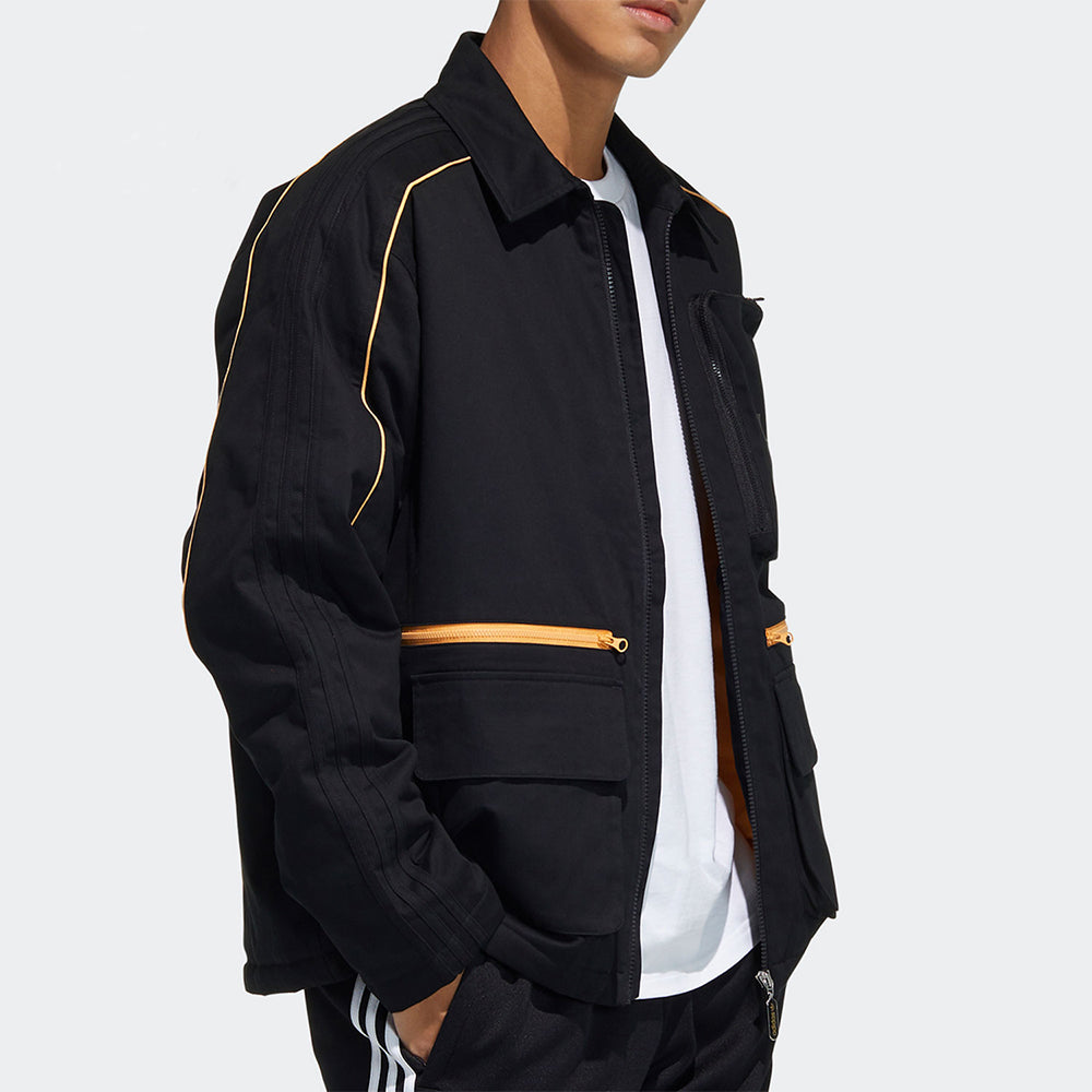 Men's adidas originals Athleisure Casual Sports Lapel Padded Black Jacket GP1871