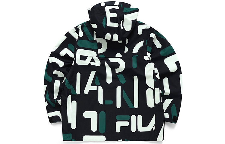 Men's FILA Full Print Casual Woven Hooded Jacket Black F11M219707F-ZA