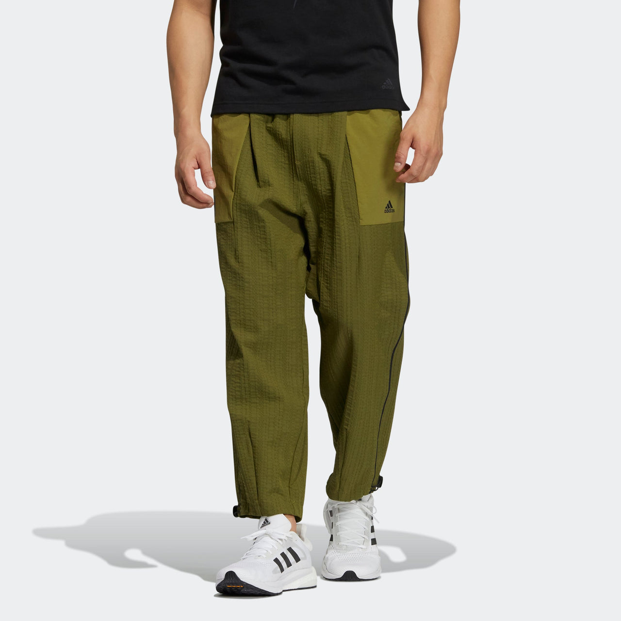 Men's adidas Wj Wv Wide Pnt Martial Arts Series Adjustable Belt Sports Pants/Trousers/Joggers Olive H39258