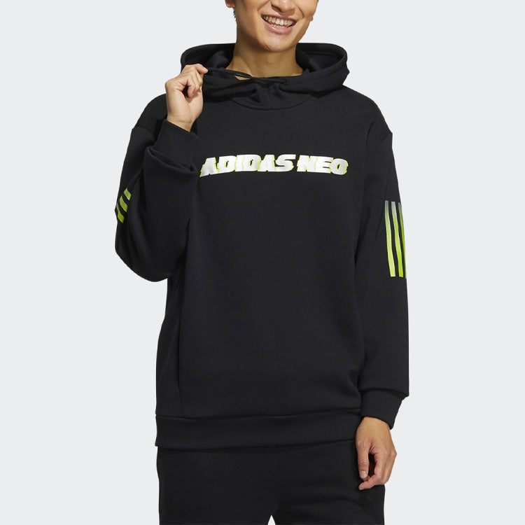 Men's adidas neo Logo Printing Stripe Sports Loose Black H45192