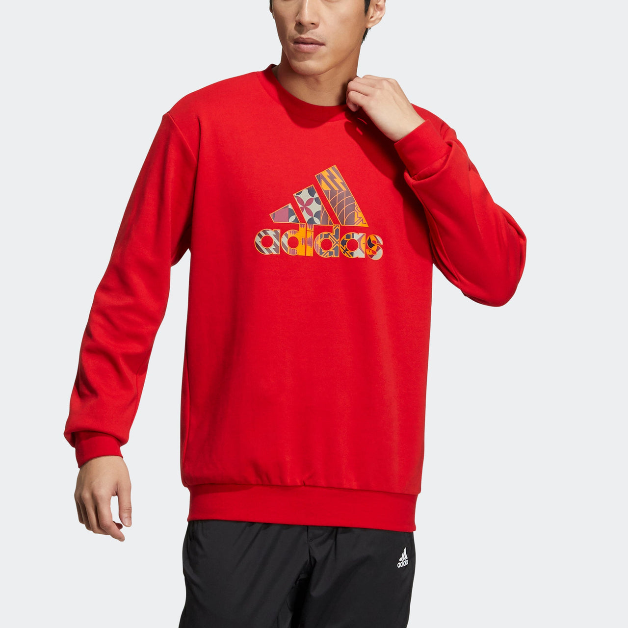 Men's adidas Cny Gfx Crew1 Limited Logo Printing Sports Round Neck Pullover Red HI3289