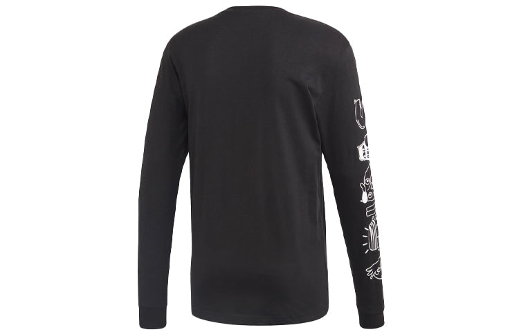 adidas Graffiti Printing Sports Round Neck Long Sleeves Black FN1717