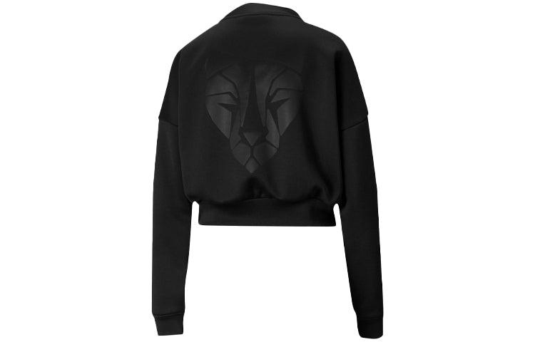 (WMNS) PUMA Train Logo Printing Short Round-neck Sweatshirt Black 519480-01