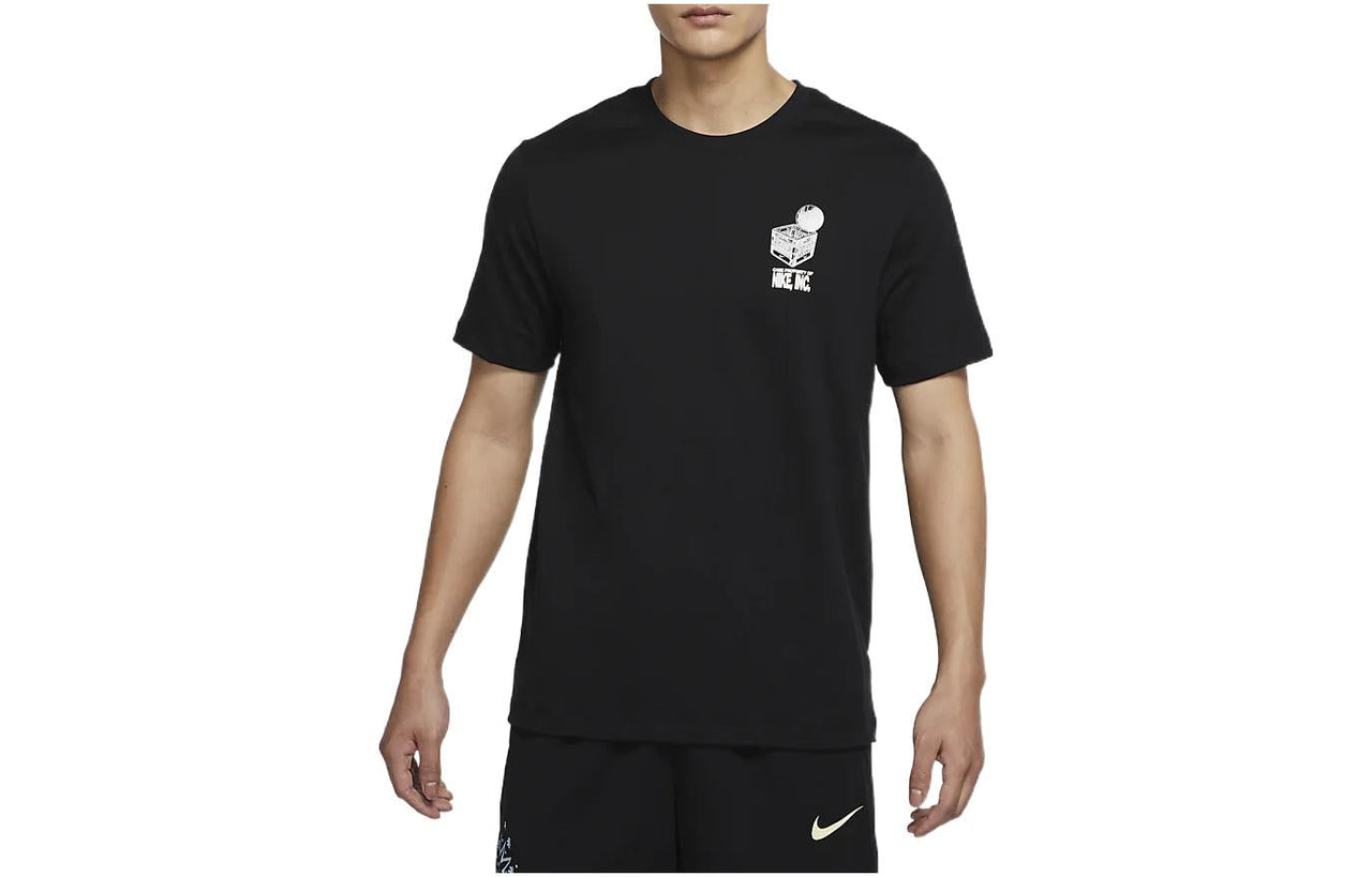 Men's Nike Logo Geometry Pattern Printing Round Neck Short Sleeve Black T-Shirt DR7638-010