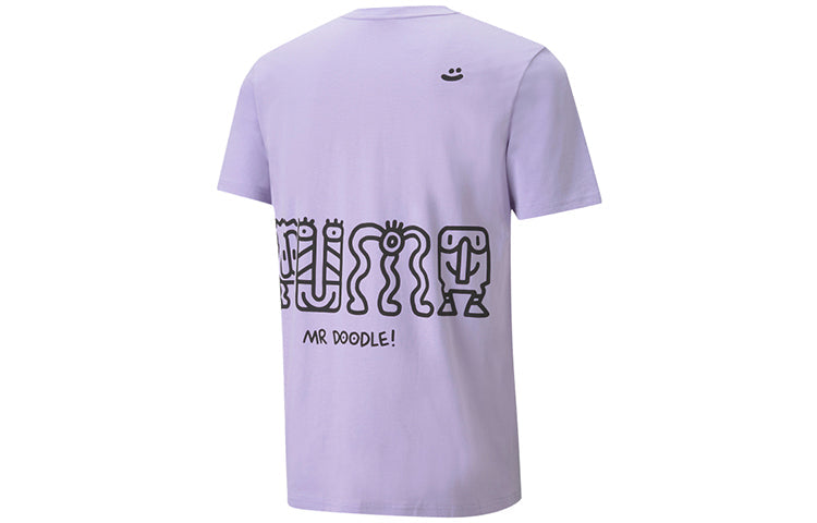 PUMA x MR DOODLE RELAXED TEE Printing Short Sleeve Rose Purple 598649-88