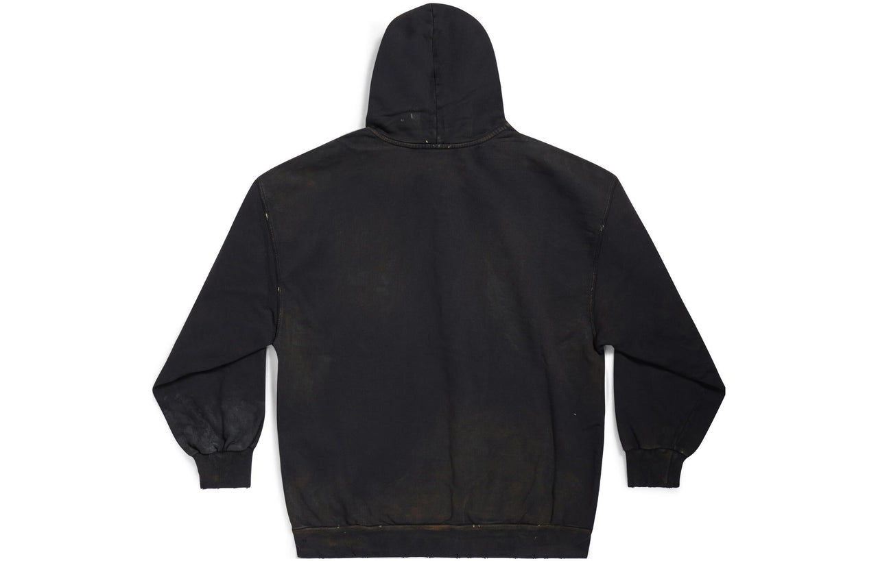 Balenciaga Paris Zip-Up Hoodie Small Fit 'Black Faded' 744454TOVI41055